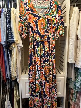 Boden Navy Maxi Dress with Bright Multicolor Floral Print